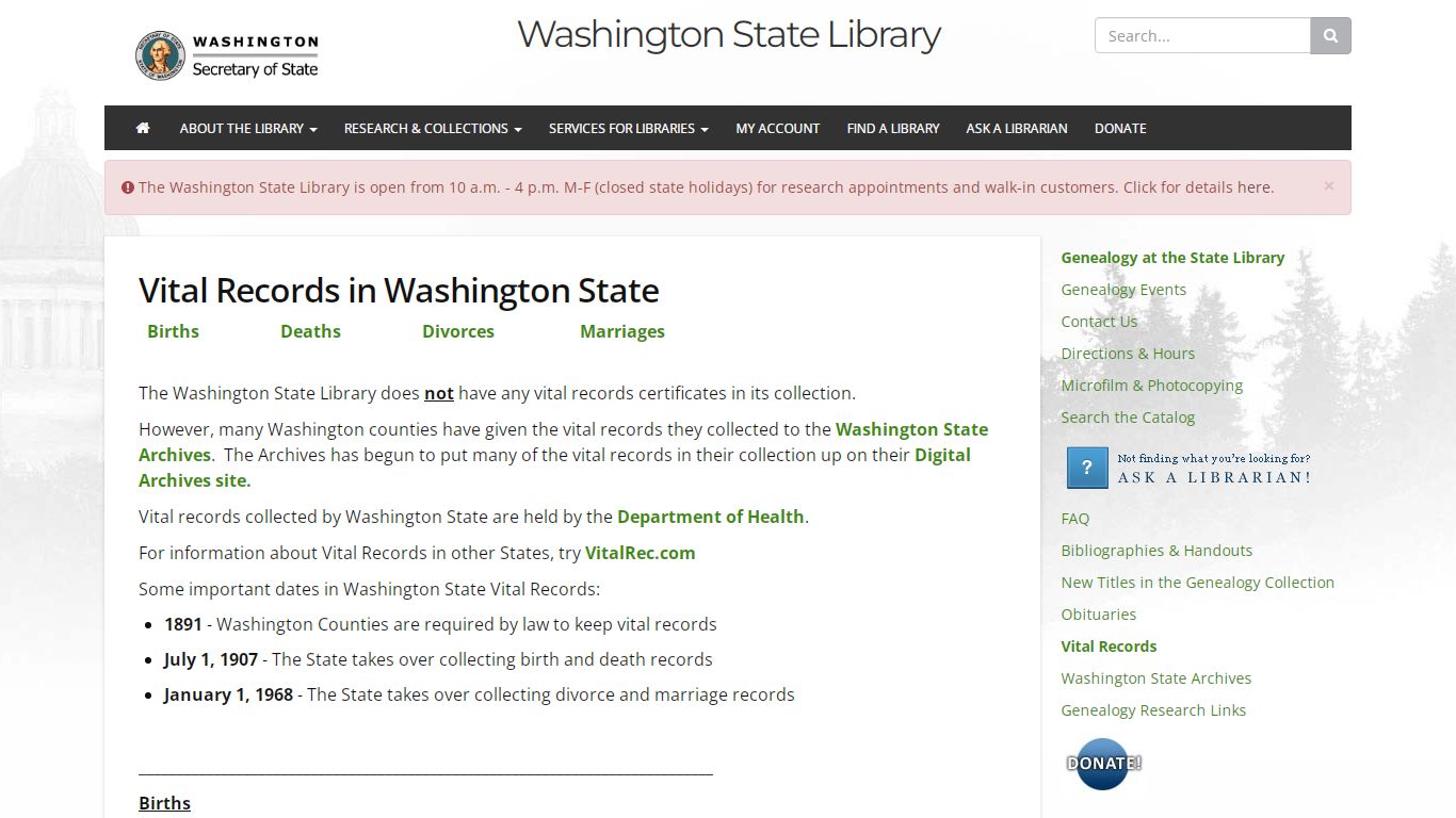 Vital Records in Washington State - Washington State ...